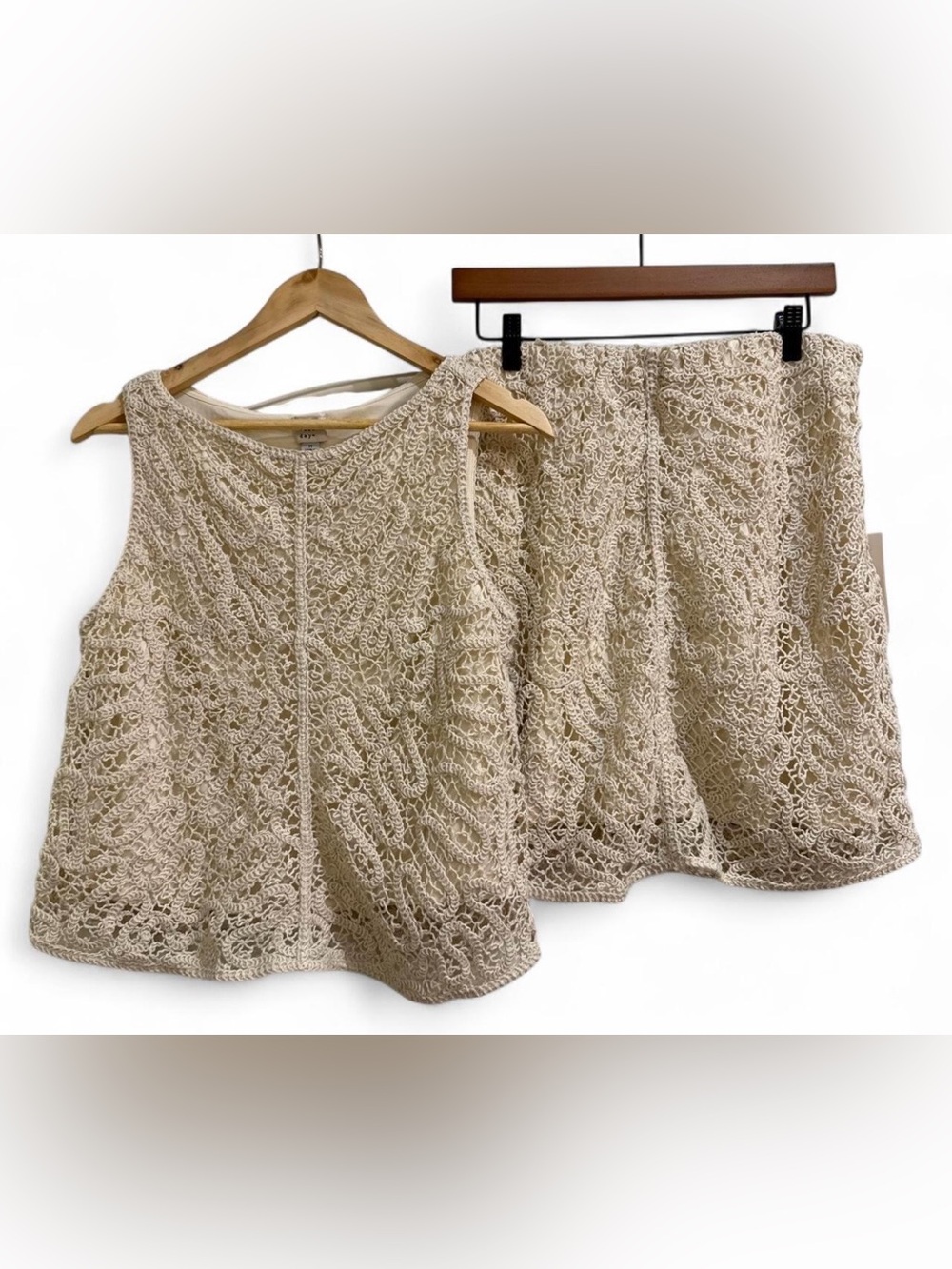 a new day Beige Crochet Mini Skirt and Tank Set